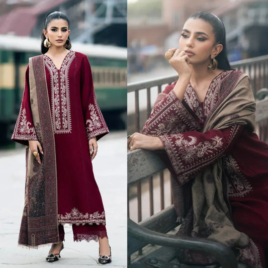 3PCS  Embroidered Shirt with Digital Printed Jacquard Dupatta Lawn Collection ULM-1148