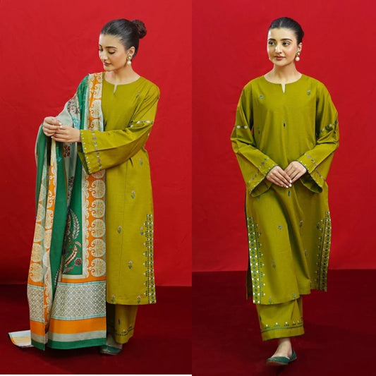 3PCS Embroidered Shirt with Digital Printed Jacquard Dupatta Lawn Collection ULM-1074