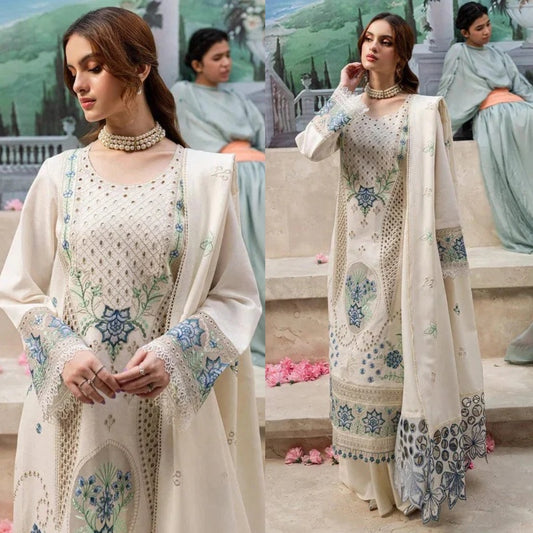 3PCS Qalamkaar  Chikenkari Embroidered lawn Collectiion BU-QL-1024