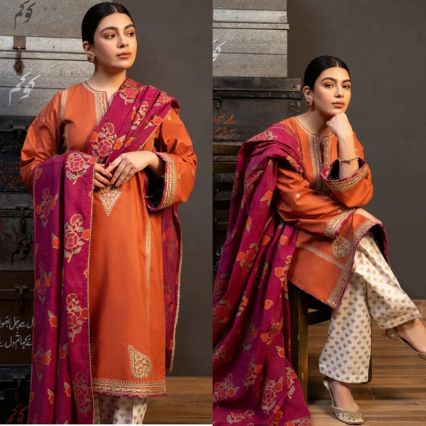 3PCS ZARA SHAHJAHAN Lawn Embroidered Shirt With Digital Printed Dupatta Lawn Collection ULM-1112