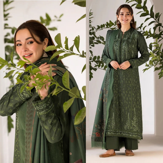3PCS Embroidered Shirt with Digital Printed Jacquard Dupatta Lawn Collection ULM-1113