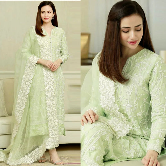 3PCS Embroidered with Organza Embroidered Dupatta Lawn Collection BULM-1058