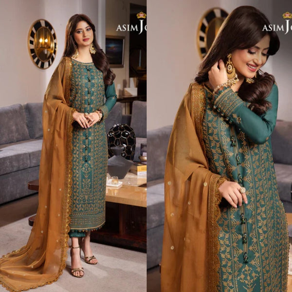 3PCS Asim Jofa Embroidered with Chiffon Embroidered Dupatta Lawn Collection ULM-1063