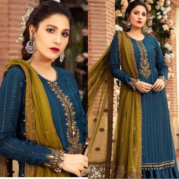3PCS MARIA B Embroidered with Chiffon Embroidered Dupatta Lawn Collection ULM-1121