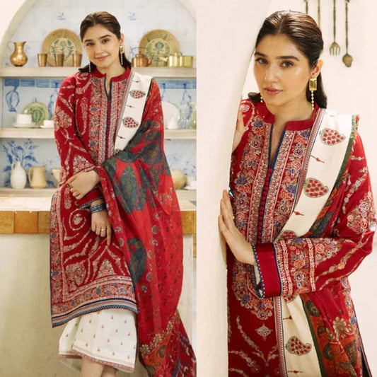 3PC Dhnak Embroidered Shirt With Digital printed wool shawl Winter Collection BULM-659
