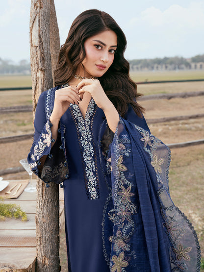 Dhanak-3PC Embroidered Shirt with Khadi Net Embroidered Dupatta - 6270