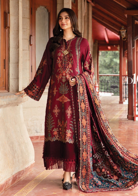 Dhanak-3PC Embroidered Shirt with Digital Printed Wool Shawl - 6164