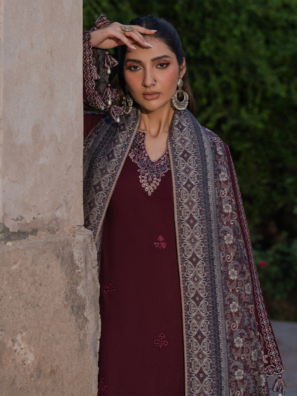 Dhanak-3PC Embroidered Shirt with Digital Printed Wool Shawl - 6047