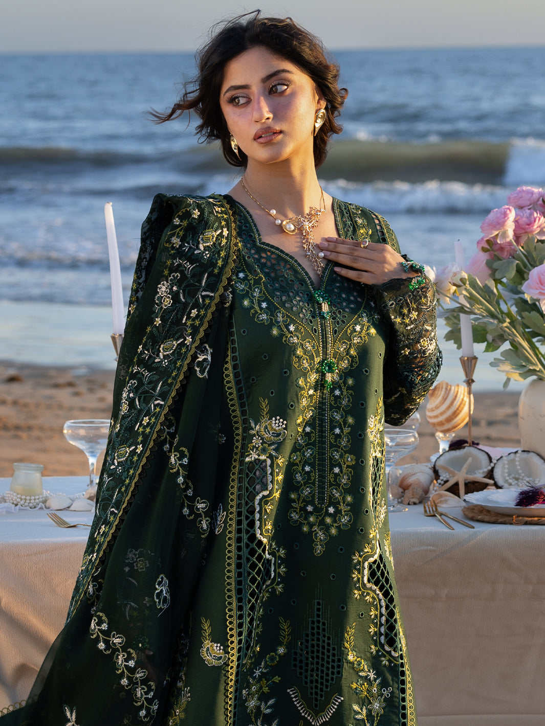 Dhanak-3PC Embroidered Shirt with Chiffon Embroiderd Dupatta - 6377