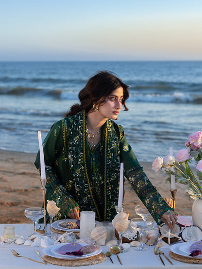 Dhanak-3PC Embroidered Shirt with Chiffon Embroiderd Dupatta - 6377