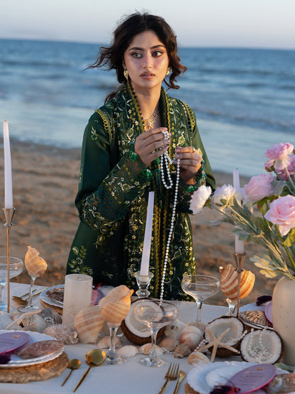 Dhanak-3PC Embroidered Shirt with Chiffon Embroiderd Dupatta - 6377