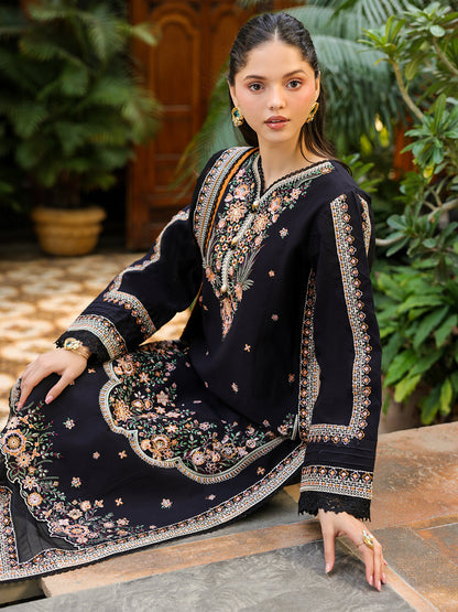 Dhanak-3PC Embroidered Shirt with Chiffon Embroidered Dupatta - 6391