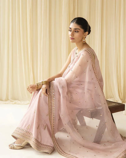 A+ 3PCS Dhanak Embroidered Shirt with Organza Sequins Embroidered Dupatta Winter Collection ULM- 3342