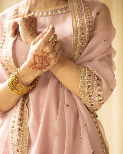 A+ 3PCS Dhanak Embroidered Shirt with Organza Sequins Embroidered Dupatta Winter Collection ULM- 3342