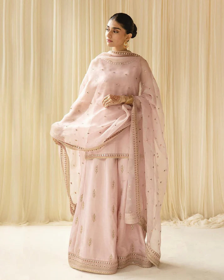 A+ 3PCS Dhanak Embroidered Shirt with Organza Sequins Embroidered Dupatta Winter Collection ULM- 3342