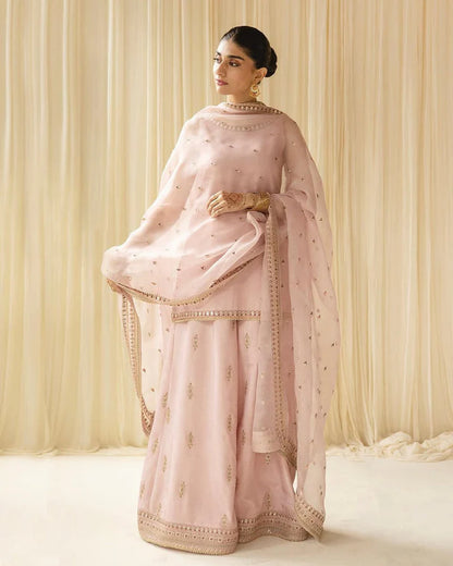 A+ 3PCS Dhanak Embroidered Shirt with Organza Sequins Embroidered Dupatta Winter Collection ULM- 3342