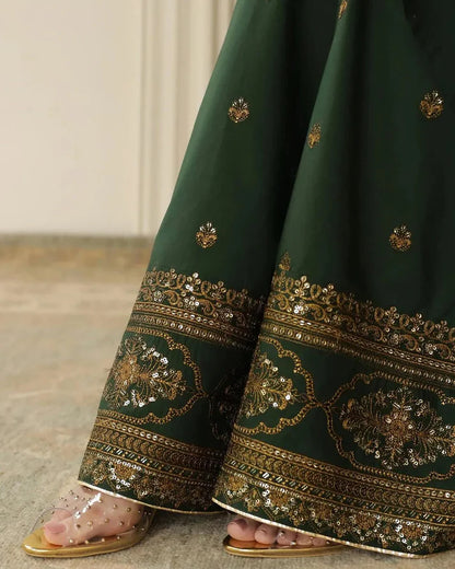3PCS Dhanak-Embroidered Shirt with Organza Sequence Embroidered Dupatta Winter Collection ULM- 3444