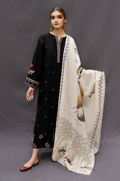 Dhanak-3PC Embroidered Shirt with Digital Printed Wool Shawl - 167