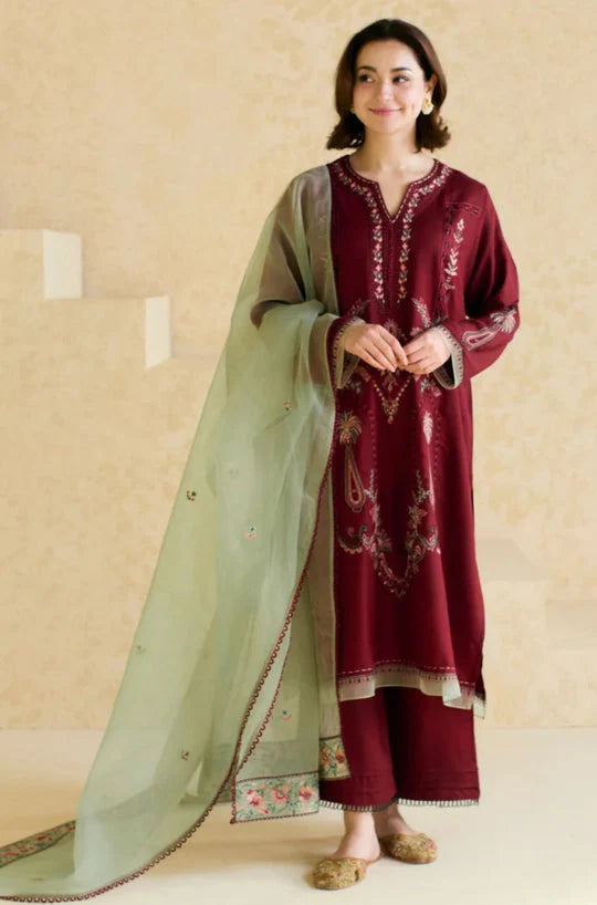 3PCS Embroidered Shirt with Organza Embroidered Dupatta Lawn Collection ULM-1425