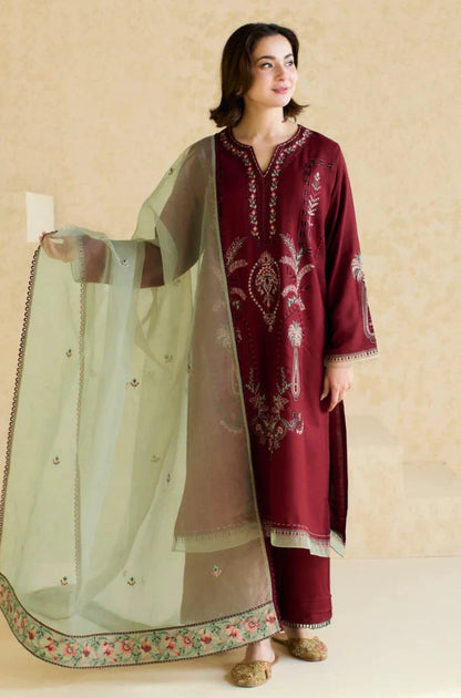 3PCS Embroidered Shirt with Organza Embroidered Dupatta Lawn Collection ULM-1425