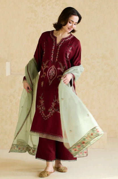 3PCS Embroidered Shirt with Organza Embroidered Dupatta Lawn Collection ULM-1425