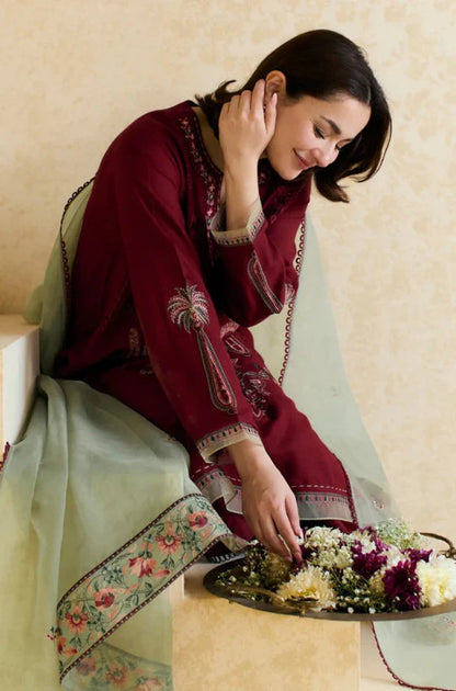 3PCS Embroidered Shirt with Organza Embroidered Dupatta Lawn Collection ULM-1425