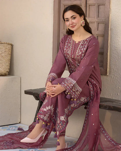 3PCS Lawn- Embroidered Shirt with Organza Embroidered Dupatta Lawn Collection ULM- 1321