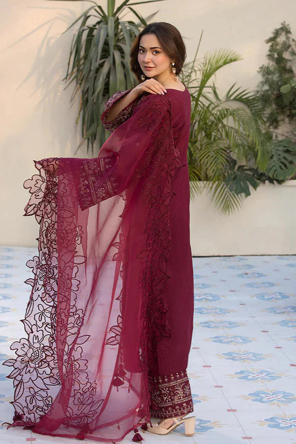 3PCS- Embroidered Velvet Dress with Embroidered Organza Dupatta Velvet Winter Collection 312