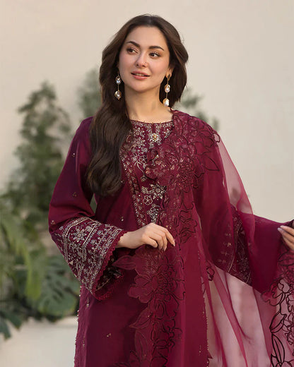 3PCS Dhanak- Embroidered Shirt with Organza Embroidered Dupatta Winter Collection ULM- 3285