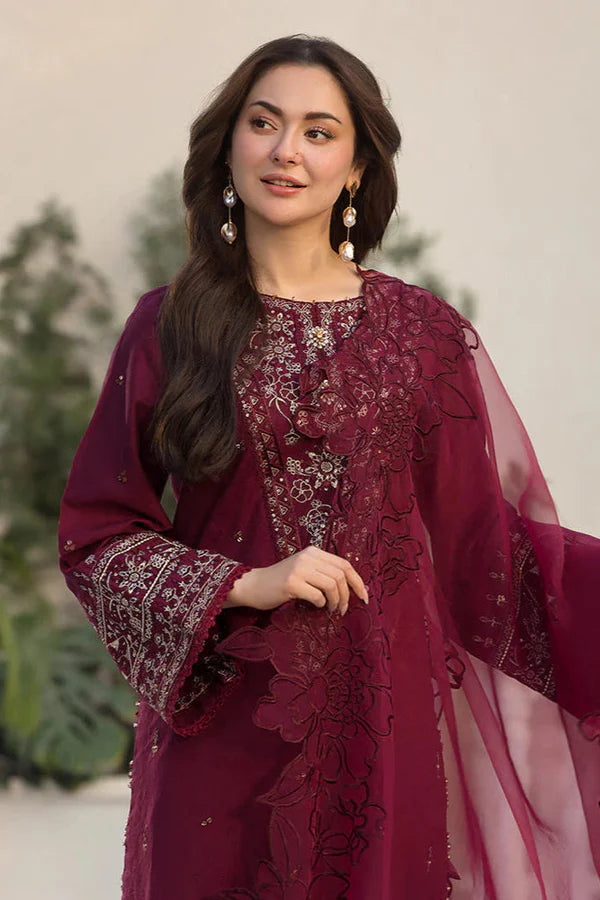 3PCS- Embroidered Velvet Dress with Embroidered Organza Dupatta Velvet Winter Collection 312