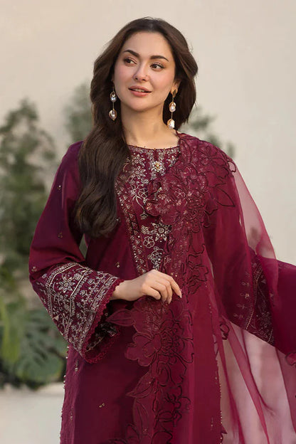 3PCS- Embroidered Velvet Dress with Embroidered Organza Dupatta Velvet Winter Collection 312