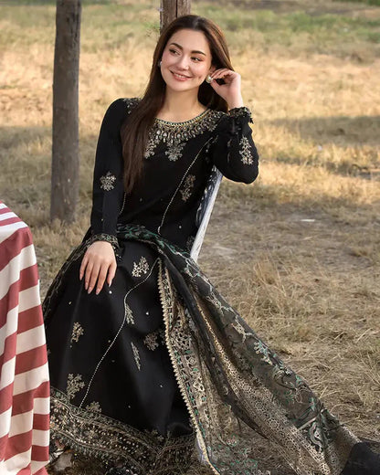 A+ 3PCS Dhanak Embroidered Shirt with Digital Printed Silk Dupatta Winter Collection ULM-3283