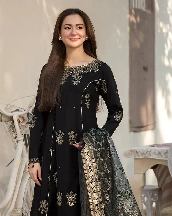 A+ 3PCS Dhanak Embroidered Shirt with Digital Printed Silk Dupatta Winter Collection ULM-3283