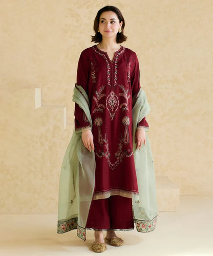 3PCS Embroidered Shirt with Organza Embroidered Dupatta Lawn Collection ULM-1425
