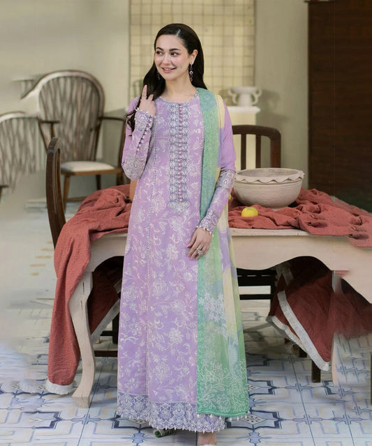 Dhanak-3PC Embroidered Shirt with Digital Printed Shawl - 3307