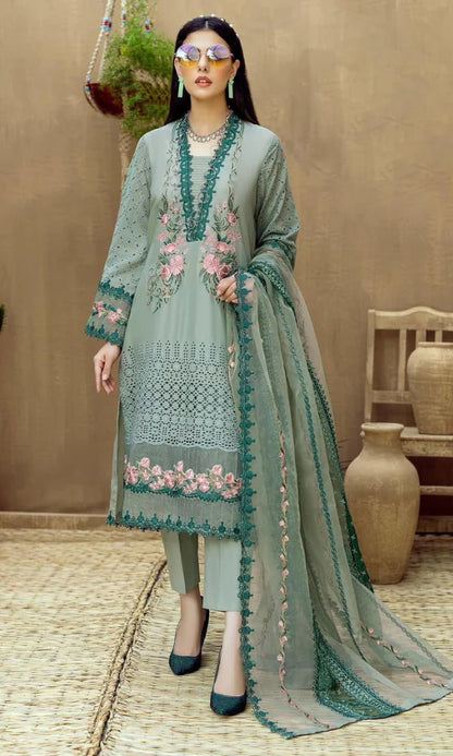 3PCS Dhanak-Embroidered Shirt with Organza Embroidered Dupatta Winter Collection ULM- 3292