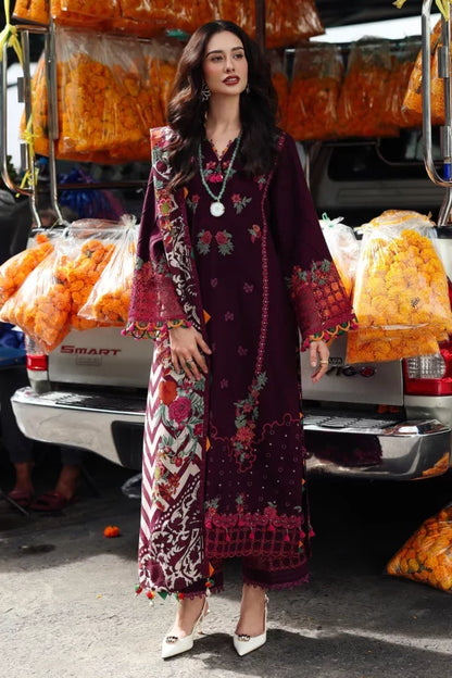Dhanak-3PC Embroidered Shirt with Digital Printed Wool Shawl - 3555