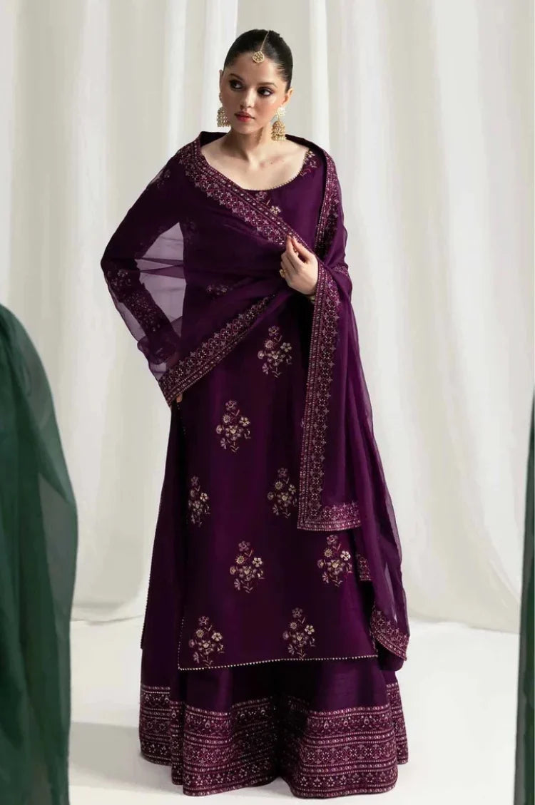 Dhanak-3PC Sequence Embroidered Shirt with Chiffon Embroidered Dupatta - 6316
