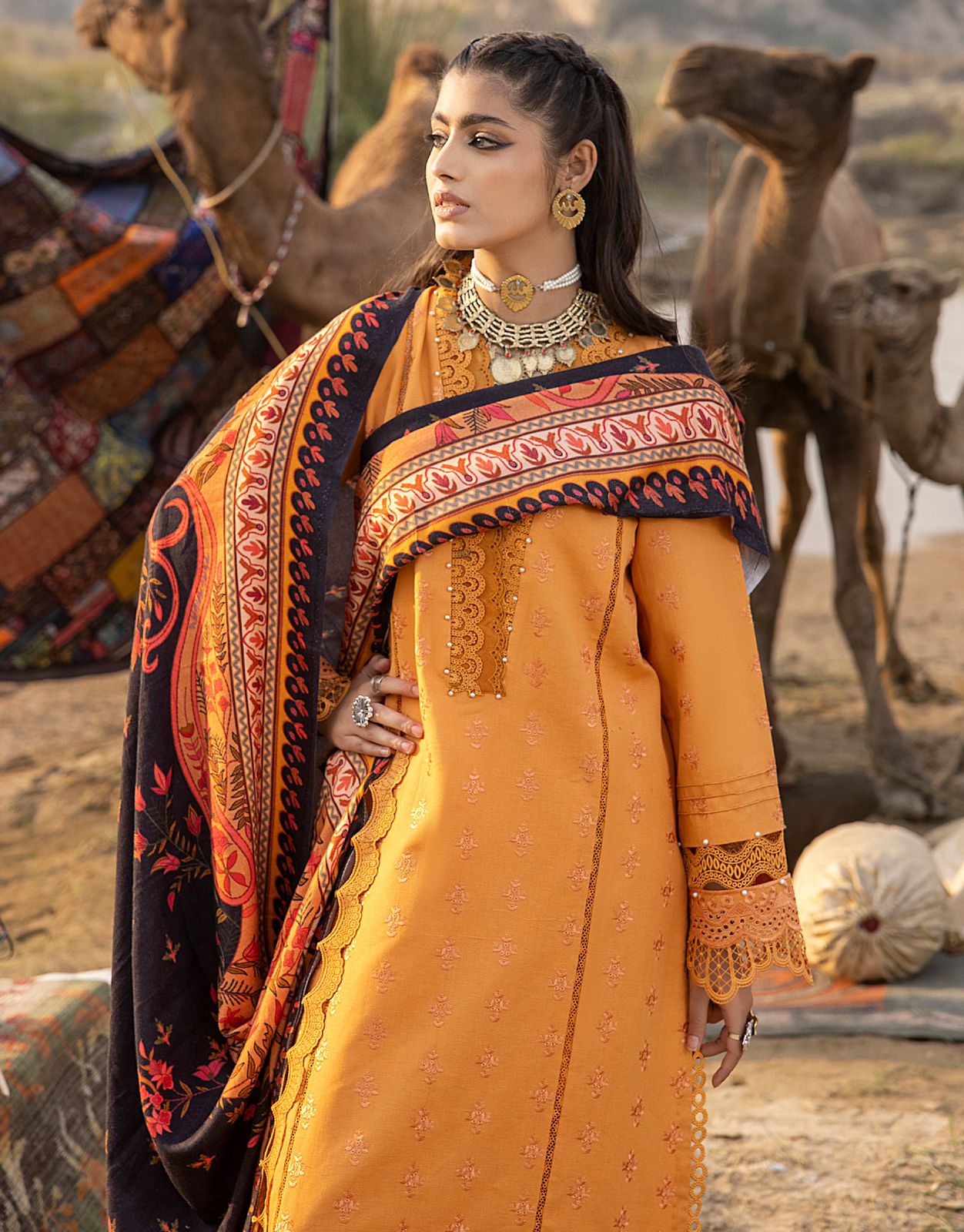 A+ 3PCS Embroidered Shirt With Printed Dupatta Lawn Collection ULM-332