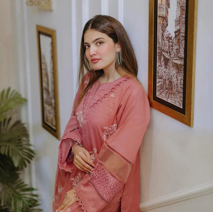Dhanak-3PC Embroidered Shirt with Digital Printed Shawl - 3330