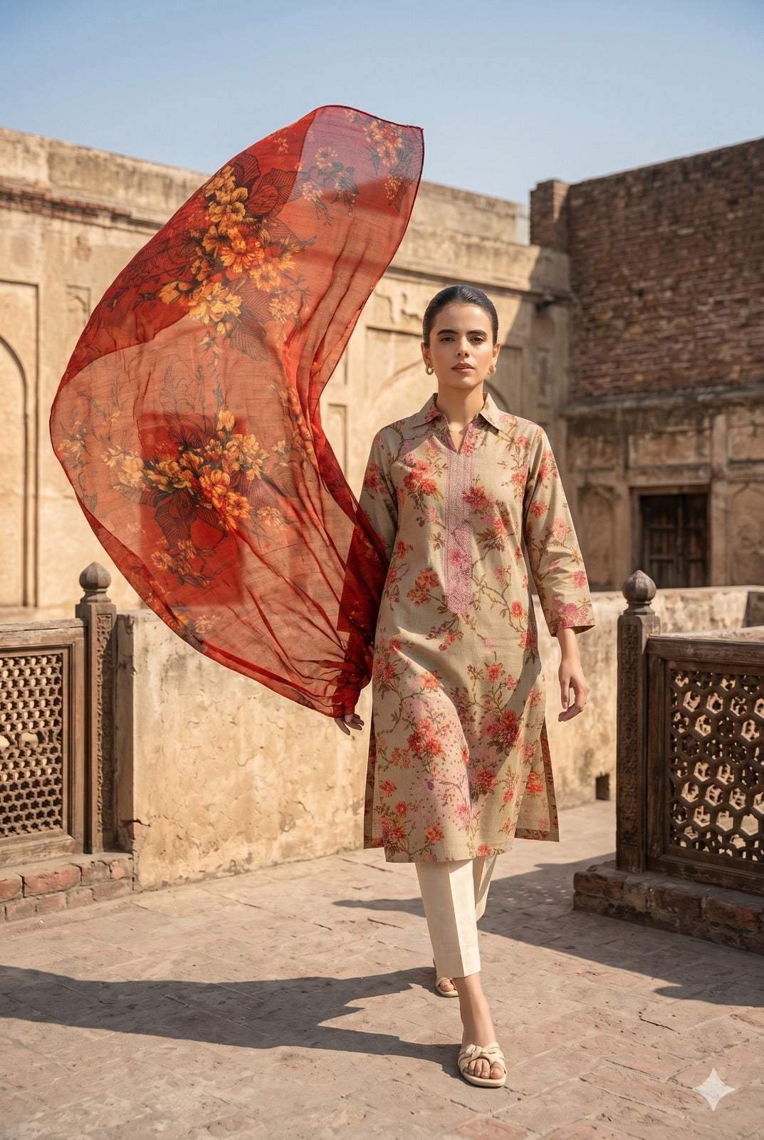 3PC Digital Printed Lawn Collection With Embroided Neck Line And Daman SC-1018