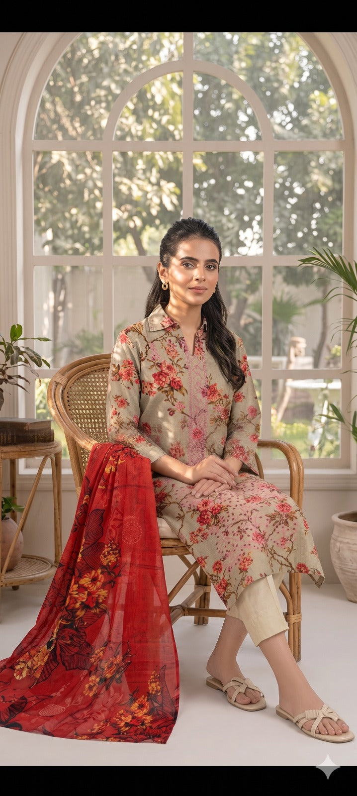 3PC Digital Printed Lawn Collection With Embroided Neck Line And Daman SC-1018