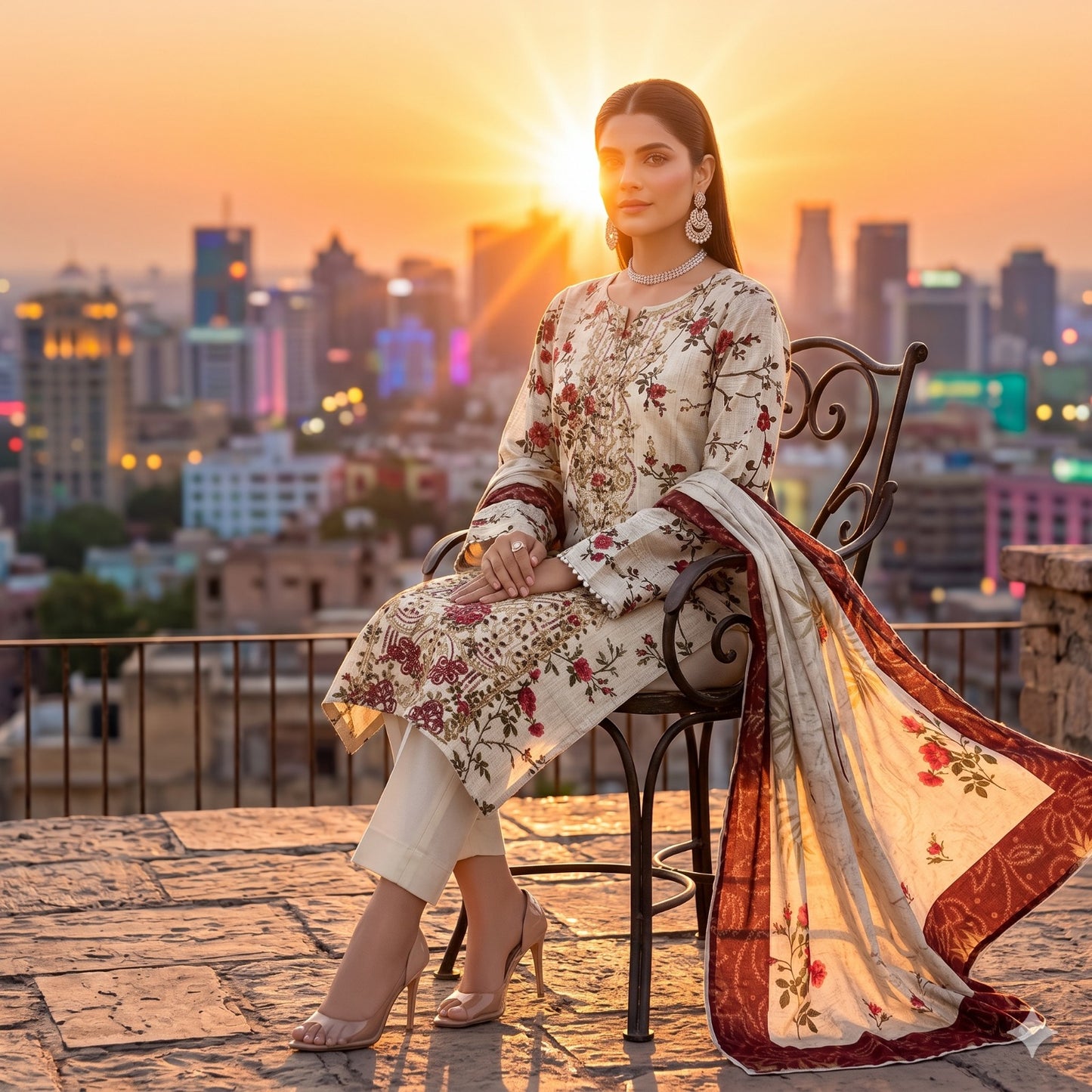 3PC Digital Printed Lawn Collection With Embroided Neck Line And Daman SC-1017