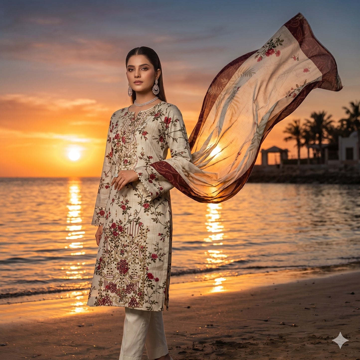3PC Digital Printed Lawn Collection With Embroided Neck Line And Daman SC-1017