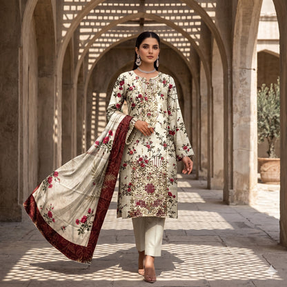 3PC Digital Printed Lawn Collection With Embroided Neck Line And Daman SC-1017