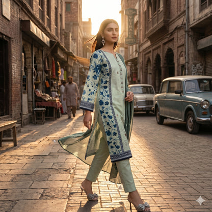 3PC Digital Printed Lawn Collection With Embroided Neck Line And Daman SC-1016