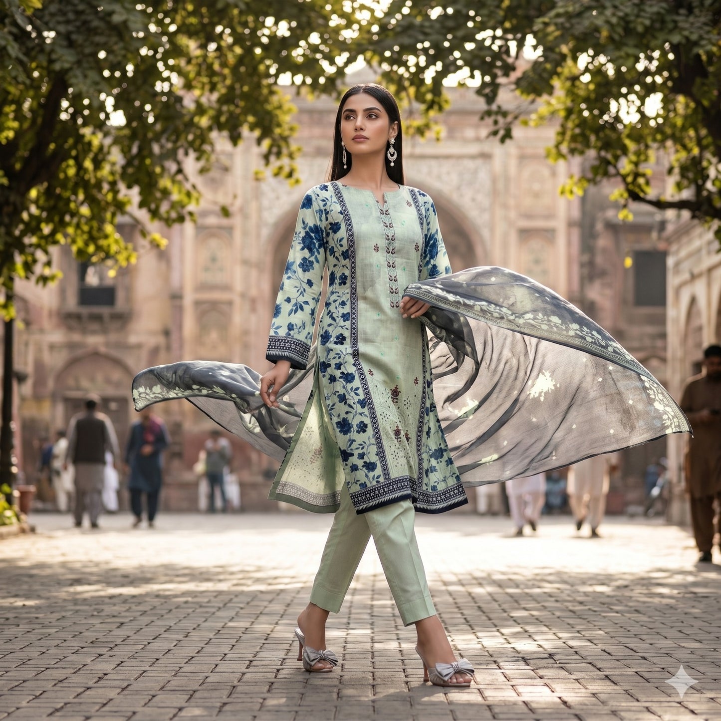 3PC Digital Printed Lawn Collection With Embroided Neck Line And Daman SC-1016