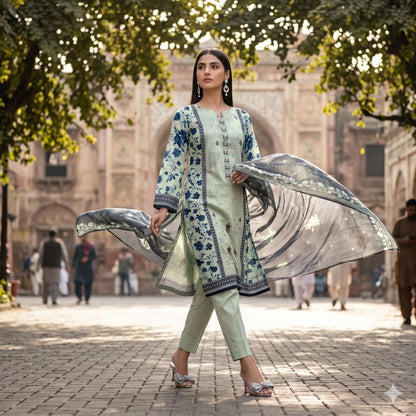 3PC Digital Printed Lawn Collection With Embroided Neck Line And Daman SC-1016