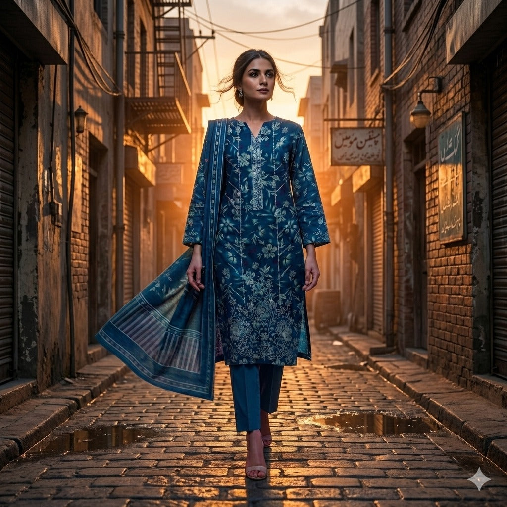 3PC Digital Printed Lawn Collection With Embroided Neck Line And Daman SC-1013