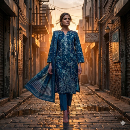 3PC Digital Printed Lawn Collection With Embroided Neck Line And Daman SC-1013